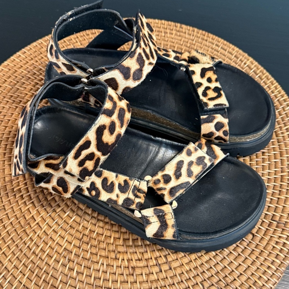 leopard cow hair sandals all black brand
